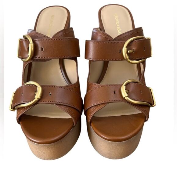 NWOT Veronica Beard Garrick Dual Buckle Platform Hazelwood Brown Sandals – Sz 10 - Picture 12 of 13